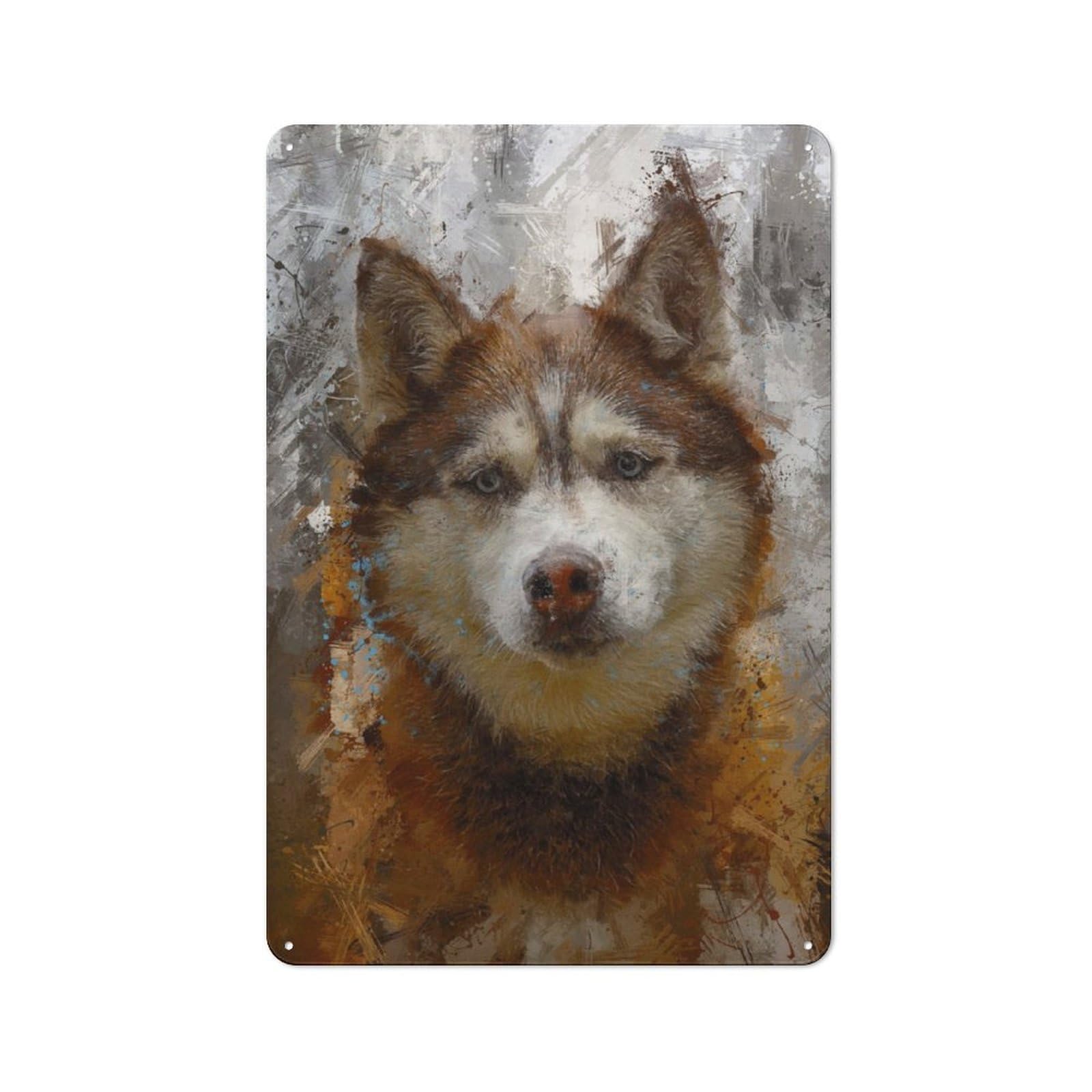 Siberian Husky Painting Tin Sign 30x20cm for Living Room Wall, Rustic Wall Decor, for Living Room Decor Lovers