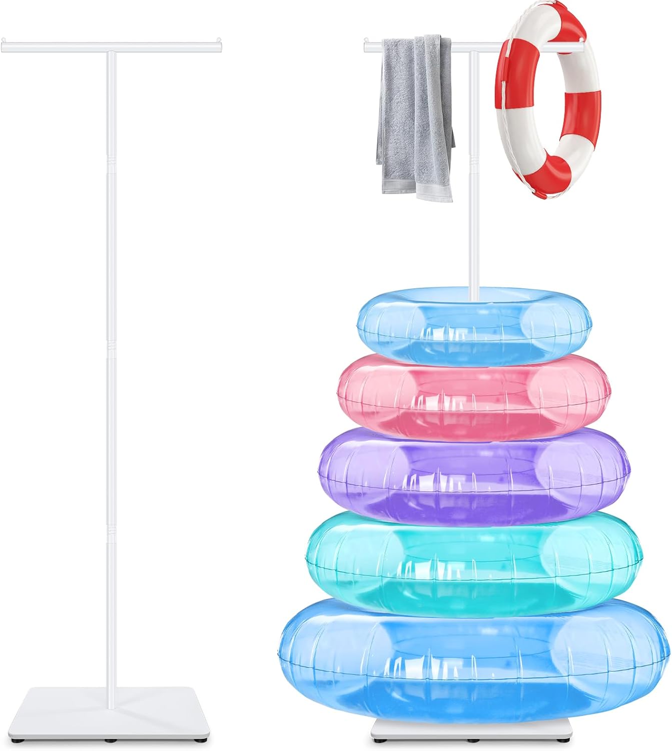 Pool Float Storage Rack Pool Float Holder Pool Equipment Holder Weighted Marble Base Suitable for Swimming Pool Beach Towels Swimming Rings Outdoor Storage, 59.06 inches Tall