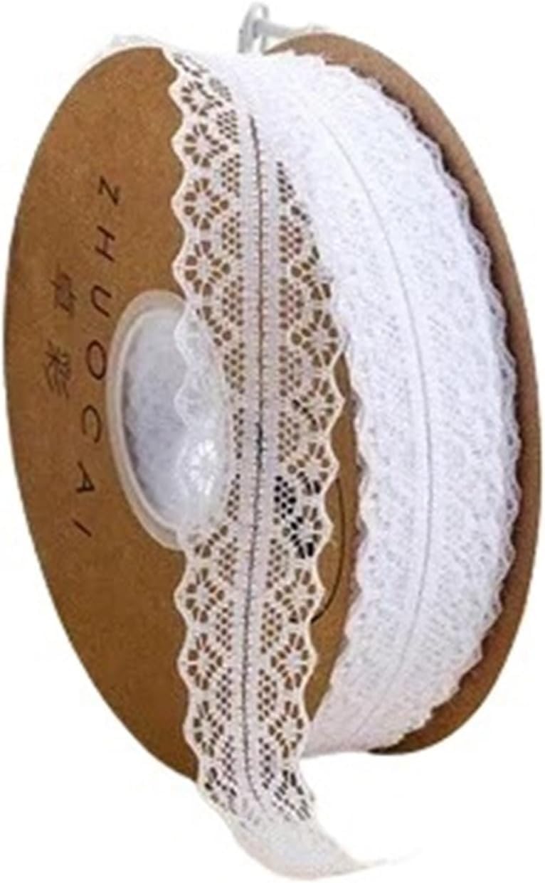 Cinta con estampado vintage y bordes de encaje blanco rollo de 45 metros para embalaje