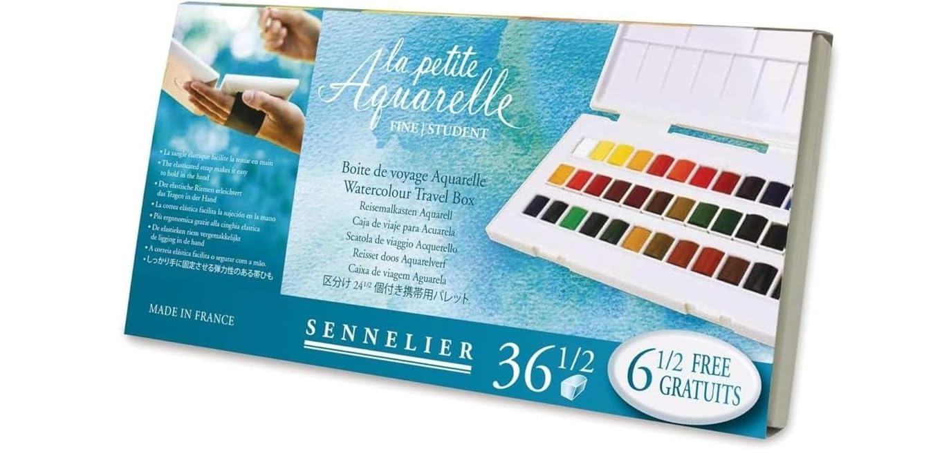 Sennelier Peinture Aquarelle - 36 Demi-Godets Fines et 2 Cartes