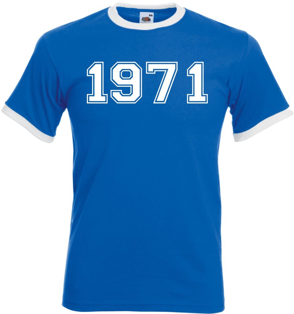 DCG PRINTWEAR Varsity 1971 College Unisex Ringer T-Shirt Birthday Gift Present Funny Novelty Top