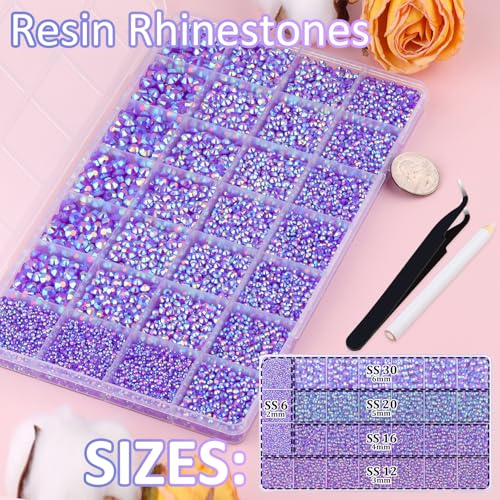 Image of 30000Pcs Resin Rhinestones for Bedazzling with Tweezers, Dark Purple AB Rhinestones for Crafting with B7000 Jewelry Glue for DIY Crafts Clothing Tumblers Shoes Fabric Nail Art