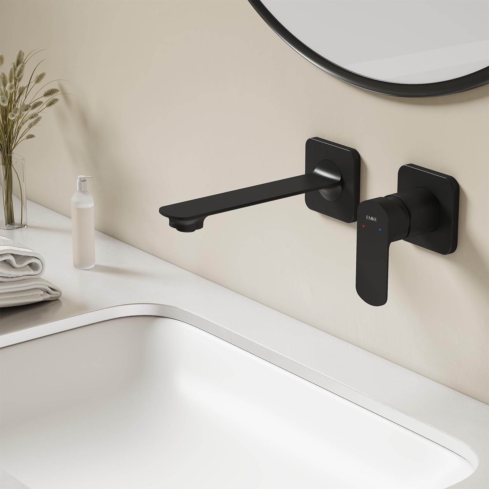 EMKE Grifo de Baño Modular, 233x127x110 mm, Cuerpo de Latón Negro Mate, Mezclador para Lavabo, Grifo de Cocina con Aireador, Cartucho Cerámico, Grifo de Lavabo