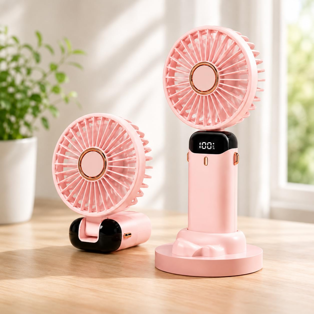 spiaty mini portable rechargeable fan, 5-speed personal fan with digital led display, 90° adjustable foldable design, type-c charging, handheld desk & neck fan for home,travel & outdoor use, pink