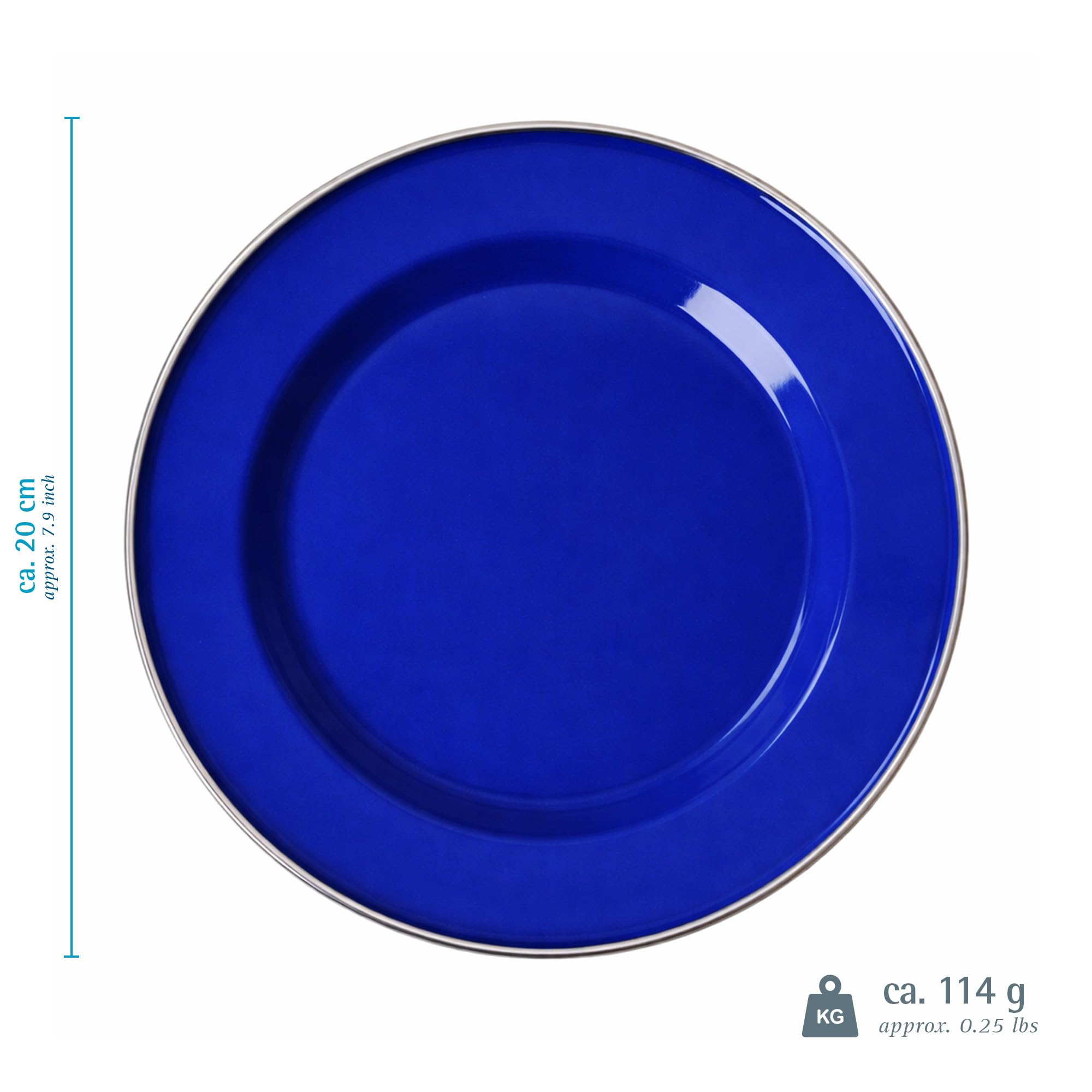 GRÄWE Campingteller, klein, Ø 20 cm, Blau, Emaille, Frühstücksteller, Outdoor-Teller, Reiseteller, Picknick-Teller