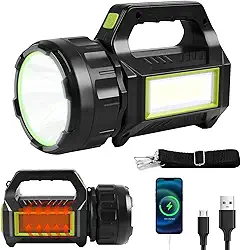 Lanterna Potente, Lanterna LED 100000 Lúmens, Lanterna Recarregável via USB e Solar 2200 mAh, Alcance de 500m, À Prova D'Água IPX4 e 7 Modos de Iluminação para Aventuras Ao Ar Livre