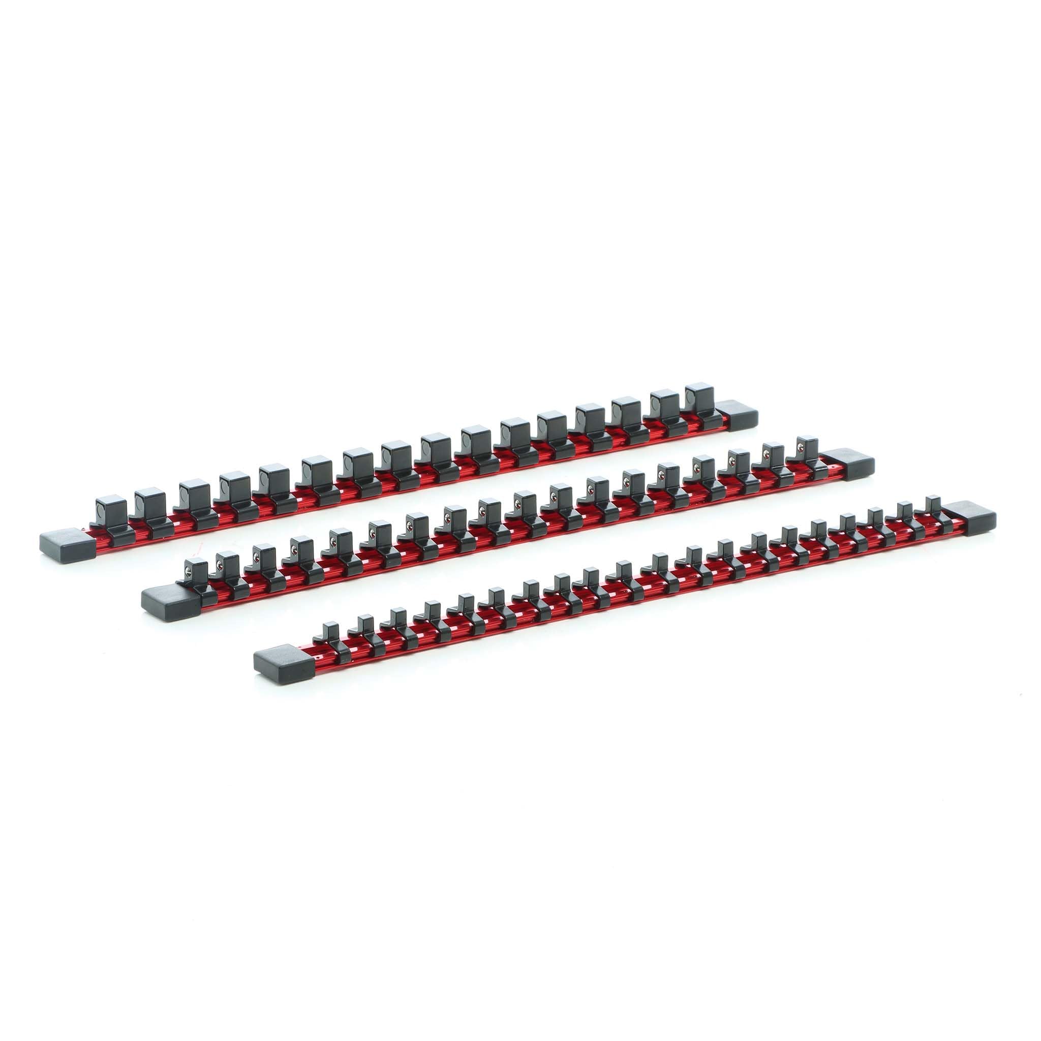 XPOtool 3x Rangement porte douille pour 54 pièces – 440 x 27 x 19 mm – Rack support organisateur de douilles en alu – Organsieur pour 1/​2", 1/​4" et 3/​8" – Atelier, bricolage