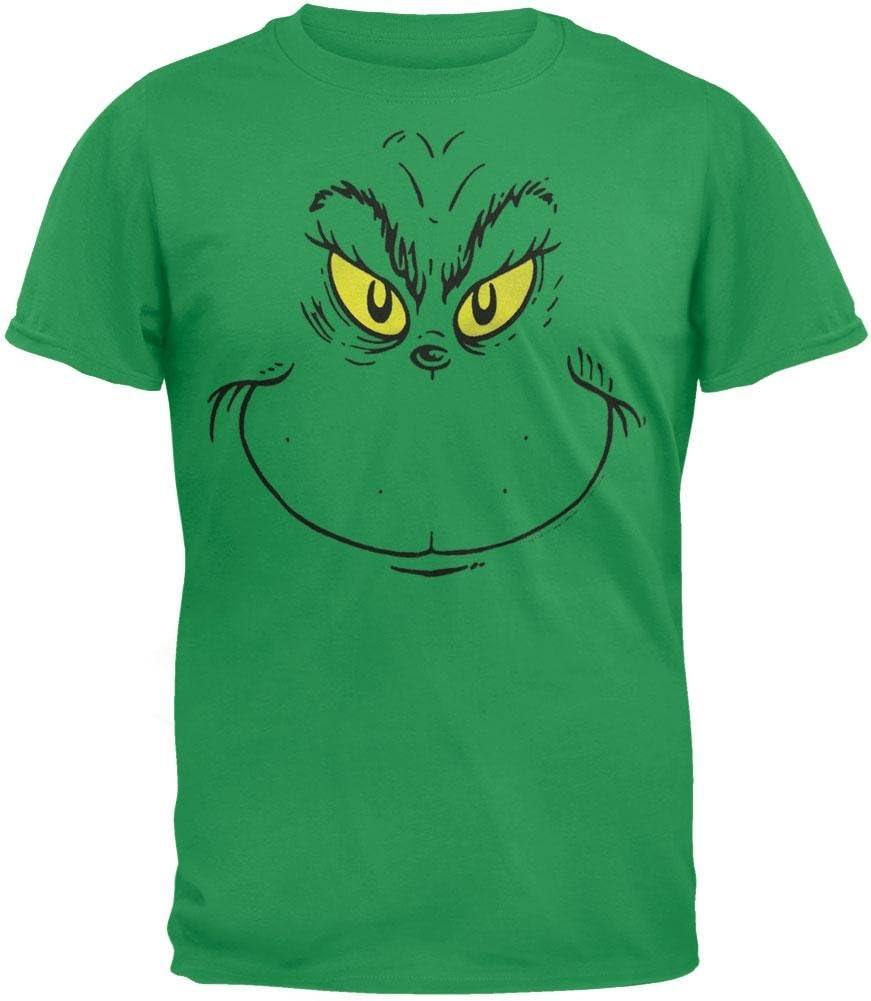 Dr. Seuss Big Grinch Face Green Adult T-Shirt Tee