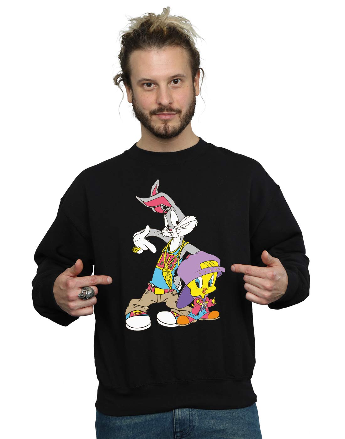 Absolute Cult Men's Black Looney Tunes Bugs And Tweety Hip Hop Sweatshirt Medium