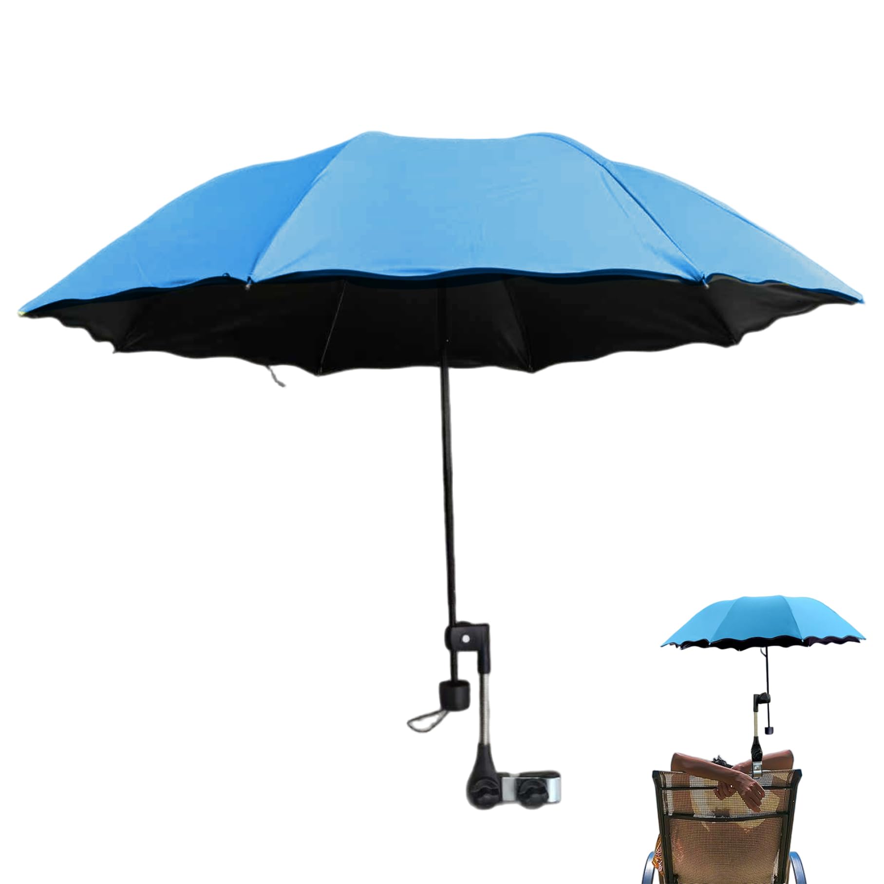 Chair Umbrella with Clamp Adjustable UV Protection Waterproof Beach Chair Umbrella Portable Folding for Patio Camping Wheelchair Stroller Golf Carts