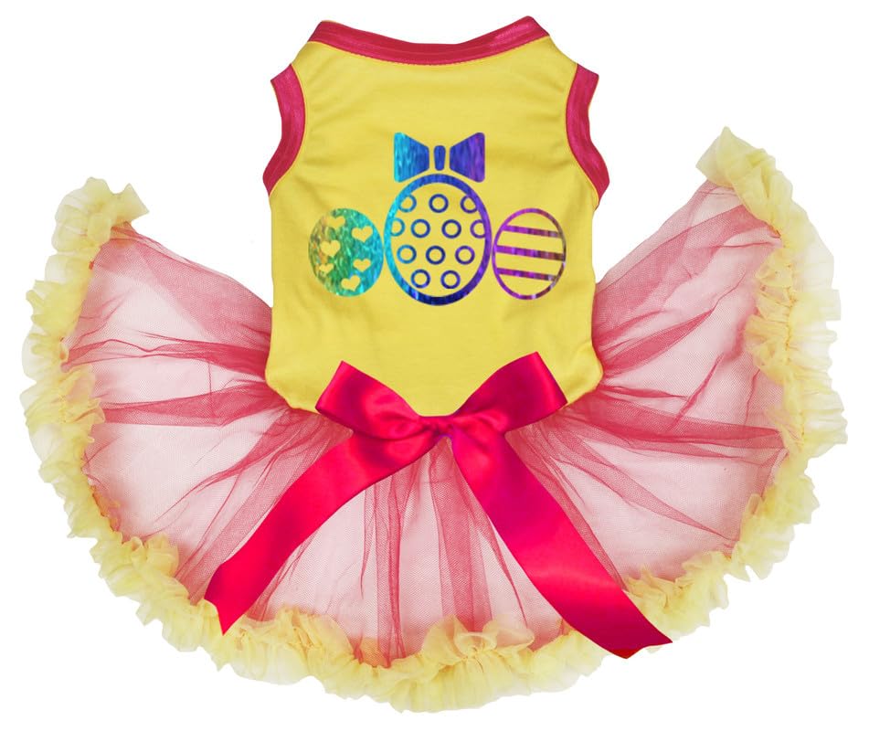 Robe pour chien motif œufs de Pâques arc-en-ciel jaune et rouge taille XS