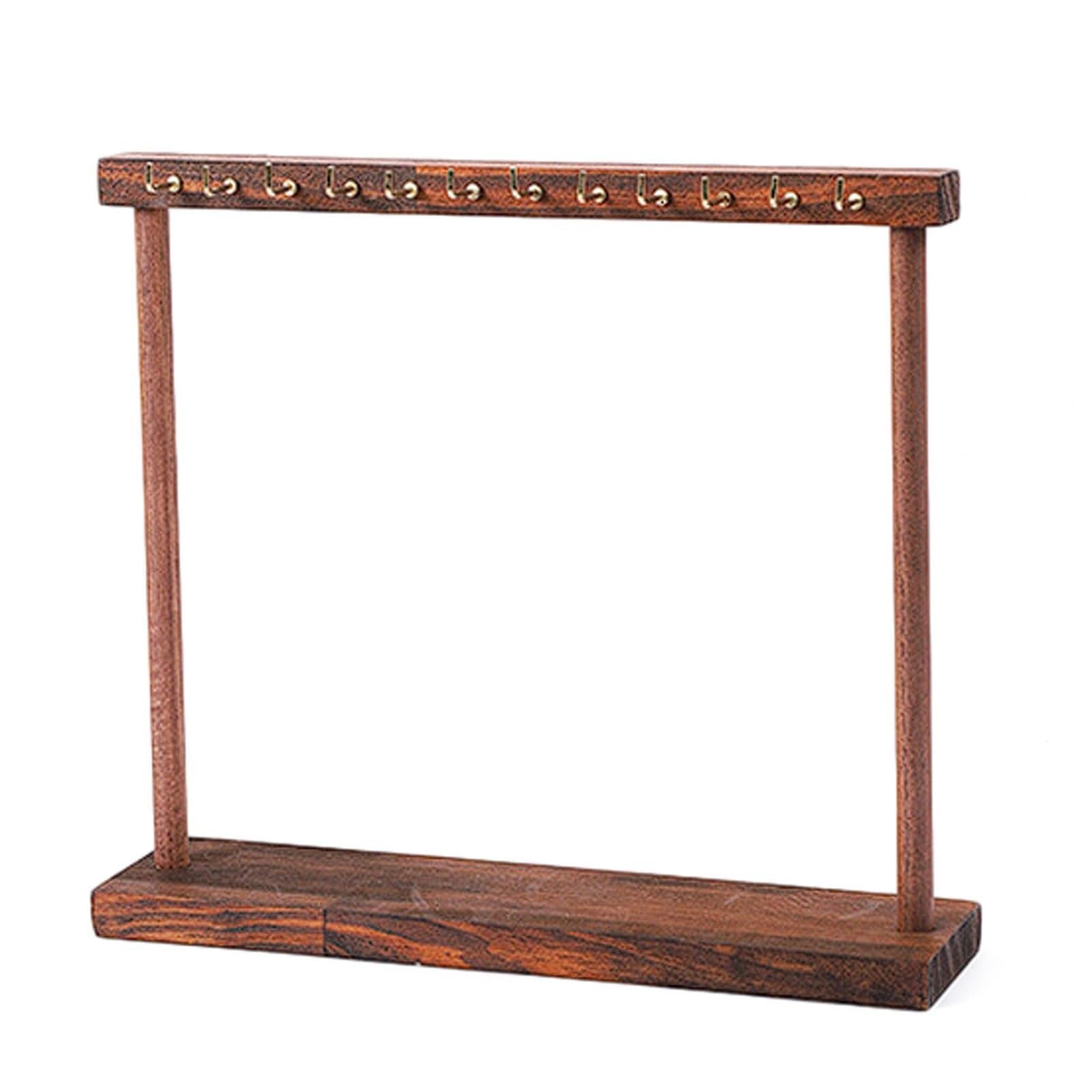 WxuuLTGJR Jewelry Display Stand Walnut Jewelry Easel Stand Solid Wood Necklace Organizer Tree Earring Tower Rack Showcase Holder with Hooks(24-Hook)
