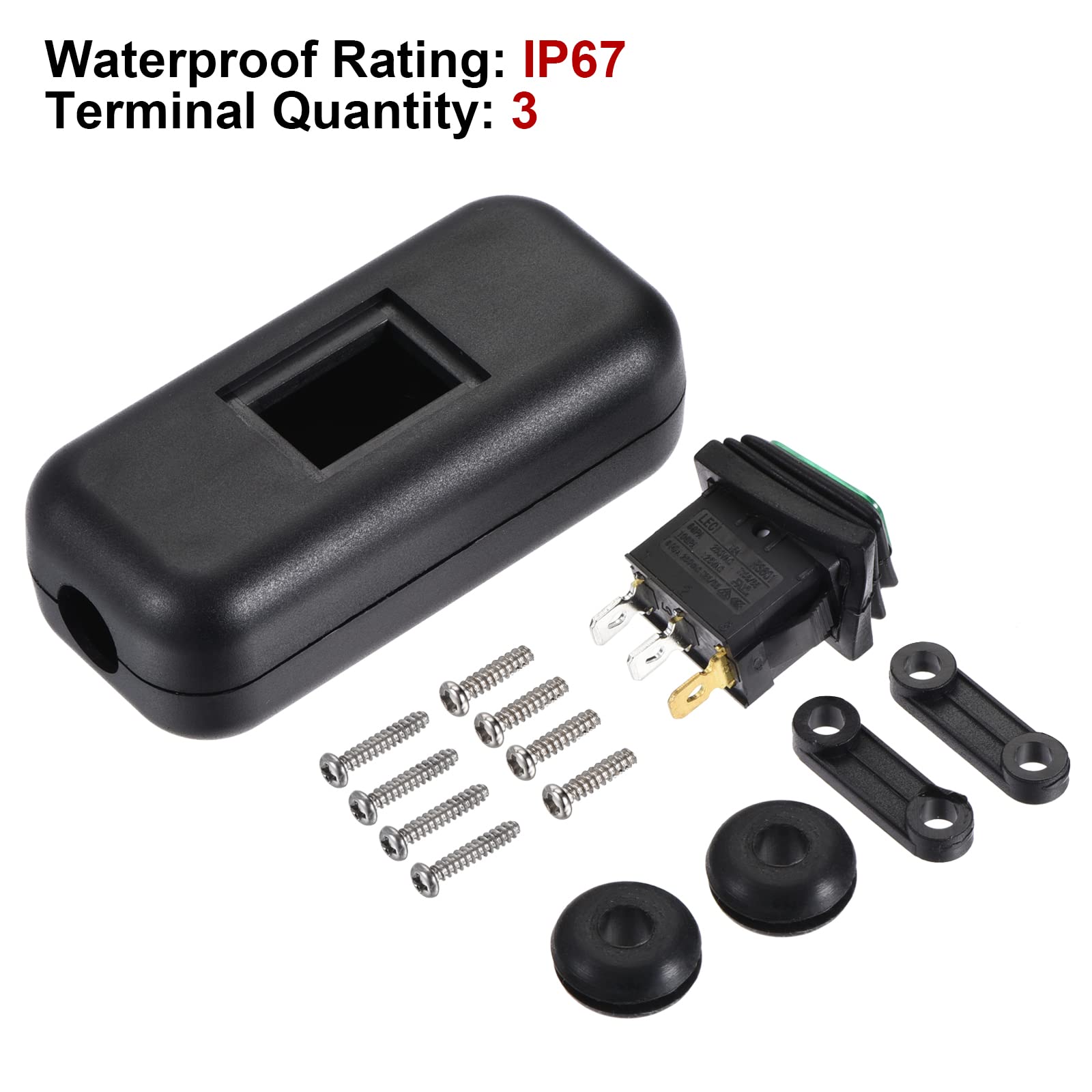 Sourcing Map Toggle Switch, Rocker Button Inline Cord Switch Dpst Onoff Ip65 Waterproof With Green Rocker Button Ac125 250v 16 20a For Outdoor Electrical Appliances