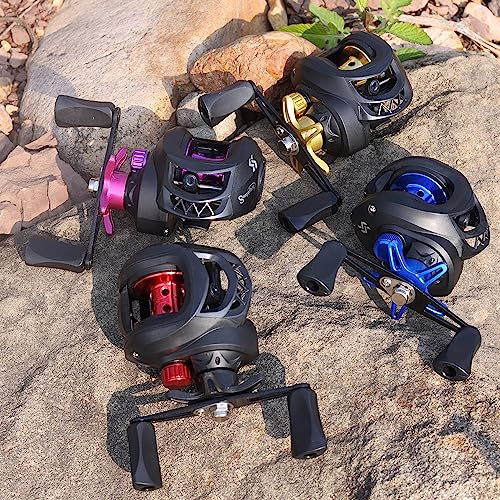 Image of Sougayilang Baitcasting Reels, Smooth Casting Reel with Magnetic Braking System Bright Color Baitcaster Reel-Purple-Right Handed