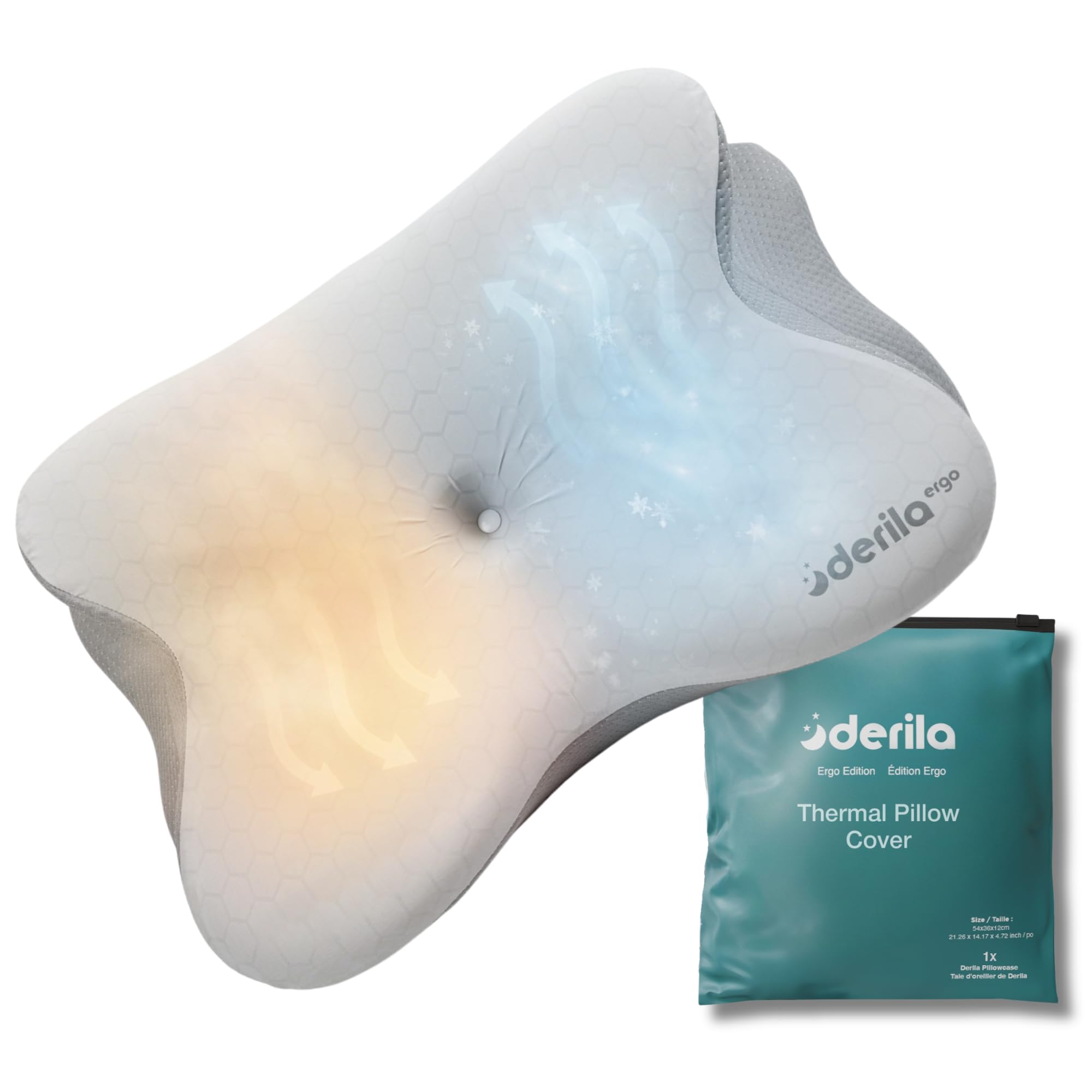 Derila Ergo Thermal Pillow Cover for Cervical Neck Pillow â€“ Cooling Pillowcase for Memory Foam Pillow, Neck Support Pillow & Side Sleeper Pillow â€“ Replacement Cover Ergo Pillow (Cover Only)