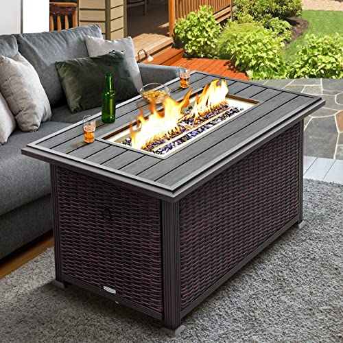 NOBLEMOOD Outdoor Fire Pit Table with Propane Tank Holder, 48 Inches Rattan Patio Fire Pit Table with Glass Beads, CSA Approved 50,000 BTU Rectangle Fire Pit Table with Lid, Dust Cover for Outside NOBLEMOOD Outdoor Fire Pit Table with Propane Tank Holder, 48 Inches Rattan Patio Fire Pit Table with Glass Beads, CSA Approved 50,000 BTU Rectangle Fire Pit Table with Lid, Dust Cover for Outside