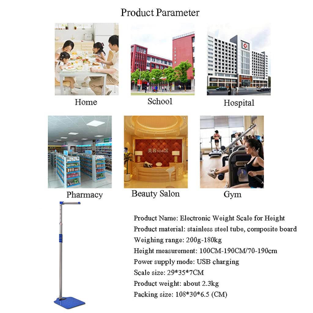 Báscula Electrónica Digital,Báscula De Peso Y Altura, Rango De Medición De Altura:70-190 Cm,Carga De 180 Kg,Pantalla LCD,Carga USB,Báscula De Peso Corporal para Adultos Y Niños