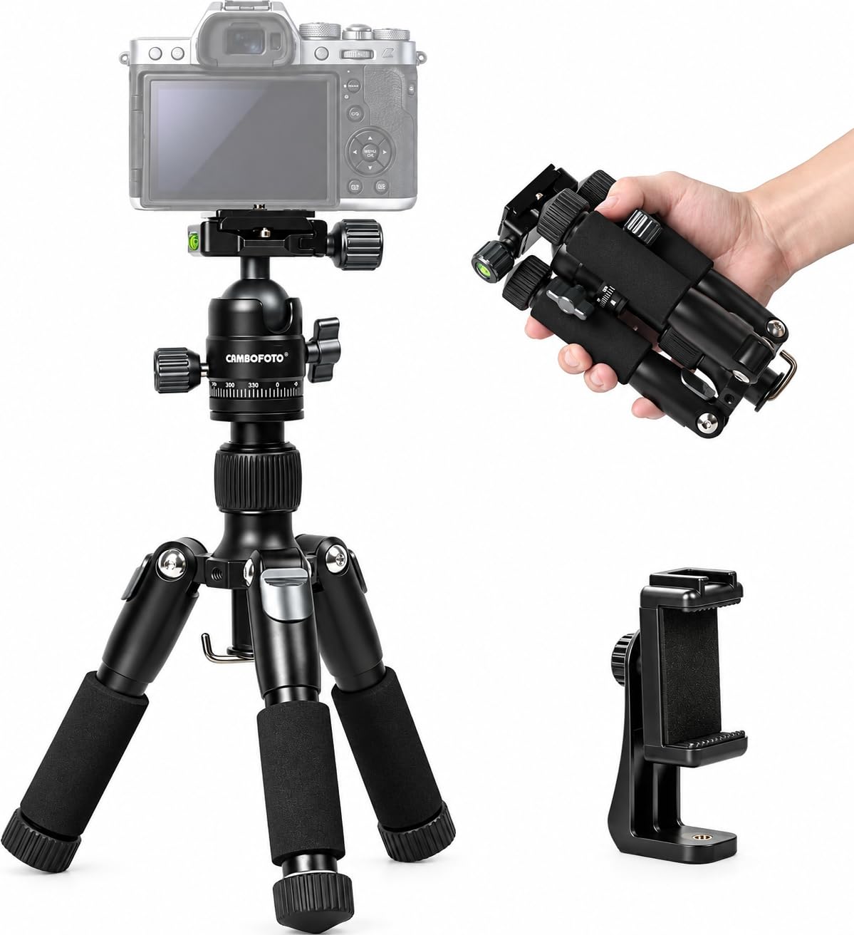 CAMBOFOTO 20.3” Desk Mini Tripod for Camera and Phone, Aluminum Ball Head | Portable Smal…