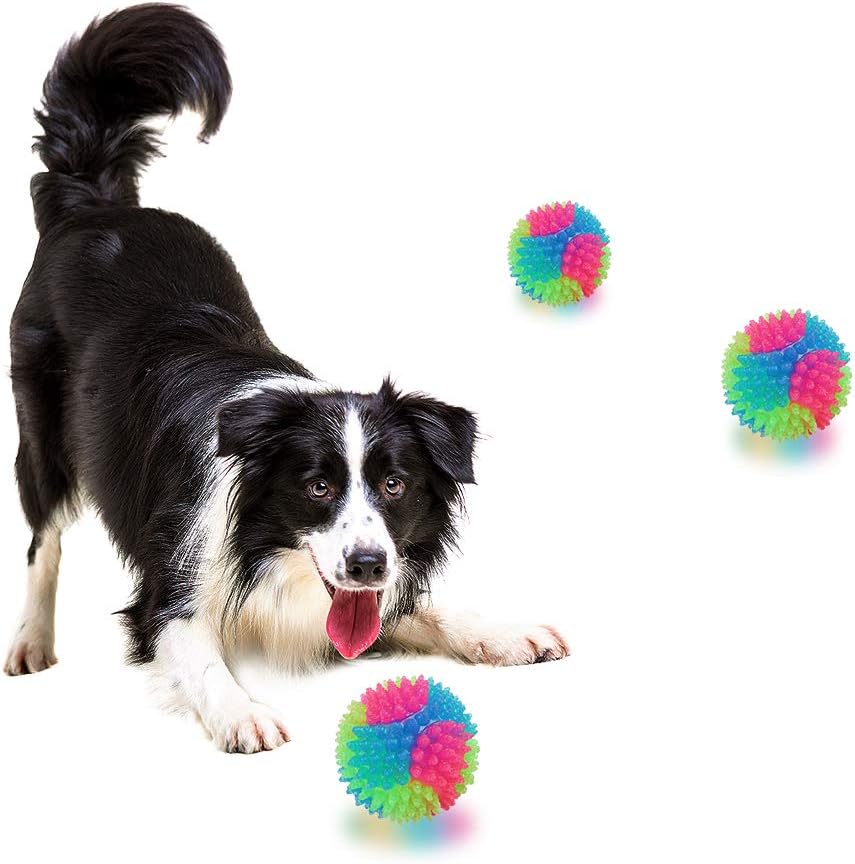 FineInno 4 pcs Light Up Dog Balls Flashing Elastic Ball Glow in The Dark Interactive Pet Toys for Puppy Cats, Dog (4 pcs stab balls) - Image 3