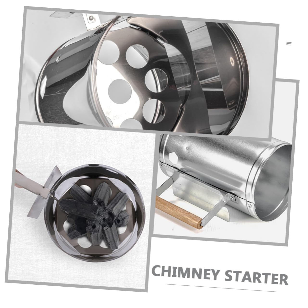 ibasenice Encendedor de Carbón para Chimenea de Metal Plata Reutilizable | Cubo de Encendido para Parrilla Portátil, Uso en Jardín y Viaje, Ignición Rápida con Asa de Madera