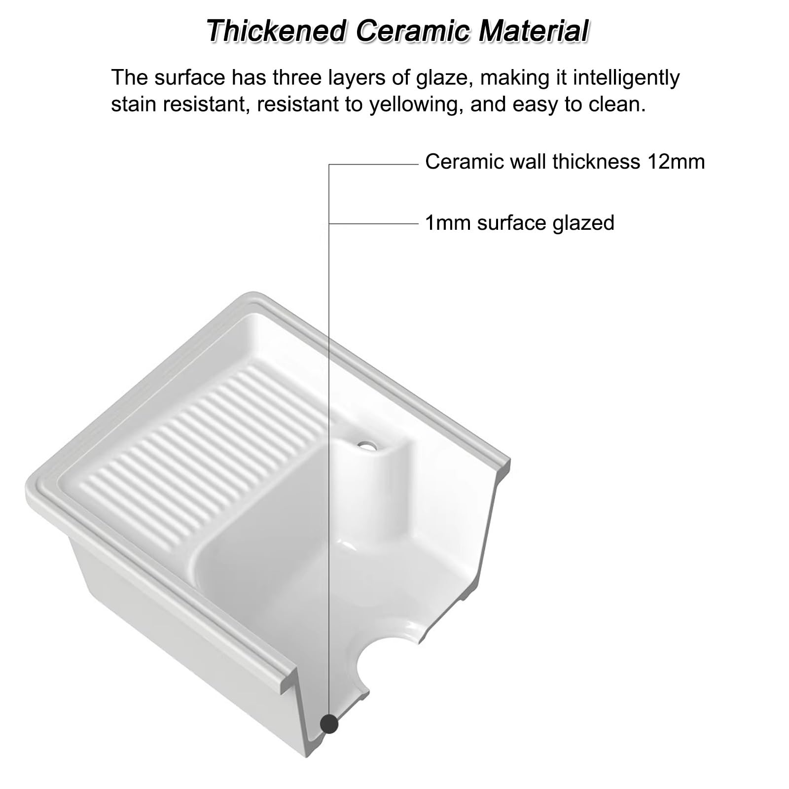 Fregadero de lavandería con grifo extraíble y tabla de lavado, lavabo de cerámica para lavandería, baño, balcón
