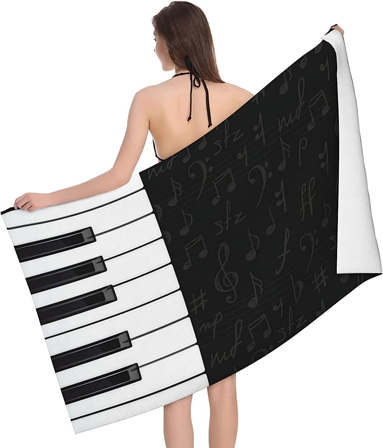 Telo Mare 200 X 200 Cm, Microfibra Asciugamano Da Spiaggia, 3D Teli Mare Tasti Del Pianoforte In Bianco E Nero, Asciugatura Rapida Antisabbia Adulti Bambini Teli Mare Per Nuoto Campeggio V -2D7O-R1J