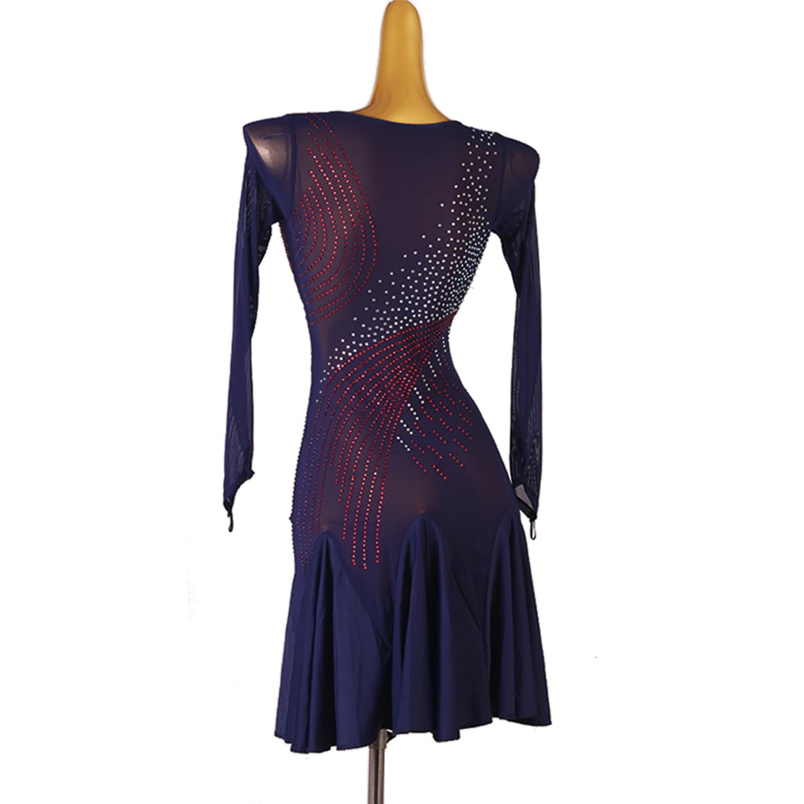 Vestido De Danza Lírica Latina para Mujer Brillantes Leotardo Manga Larga con Tutu Falda Vestido De Patinaje Artístico Ropa De Baile