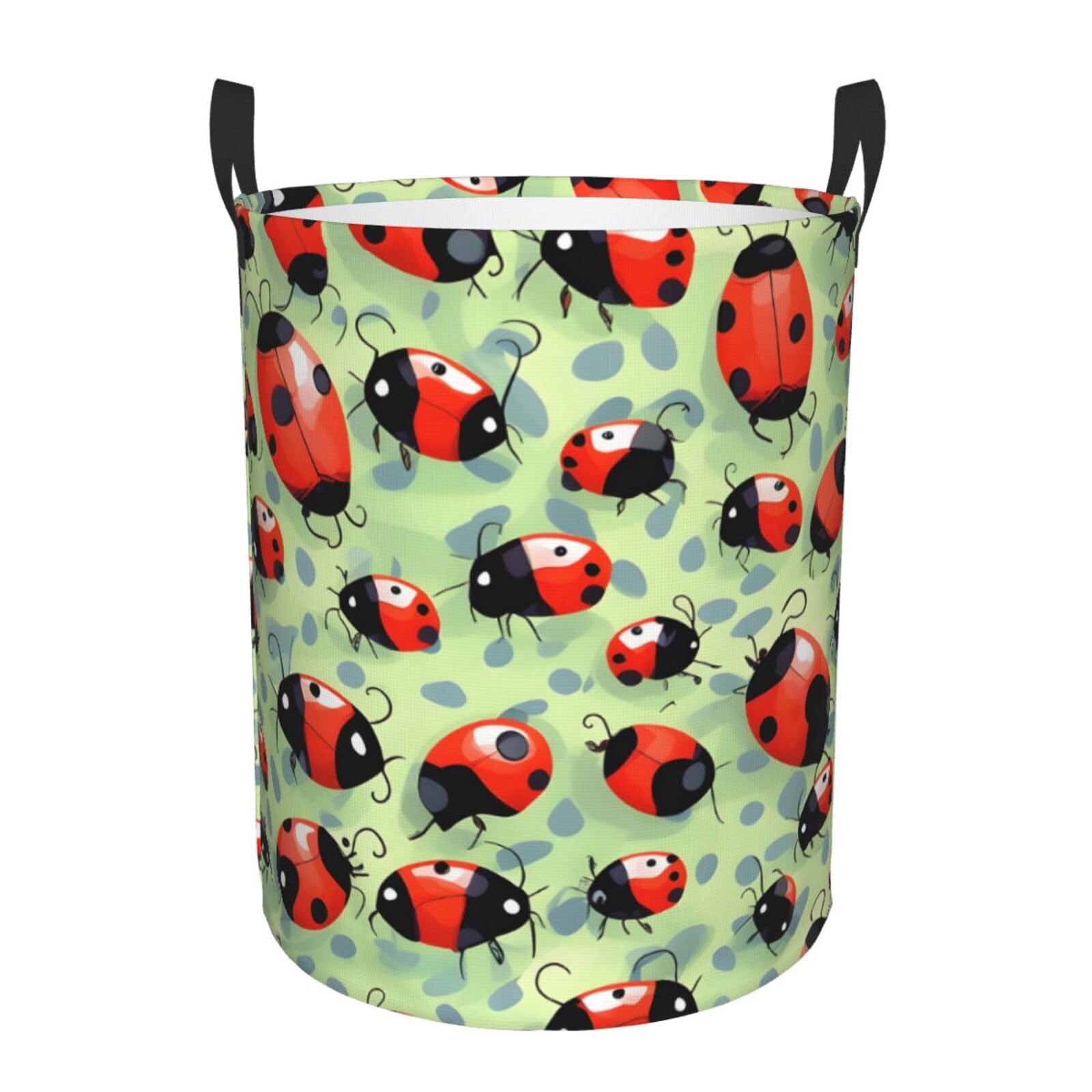 M Collapsible Laundry Hamper Round Ladybugs Cartoon Print Storage