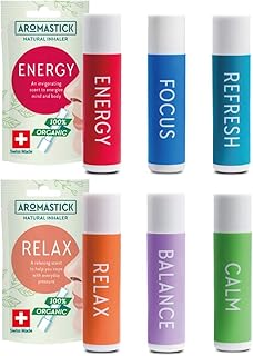 Aromatherapy Nasal Inhaler [Swiss Made] Organic Essential Oils Set Diffuser [ Portable Aromatherapy Stick] (6pcs All Star Pack (6 Kinds))
