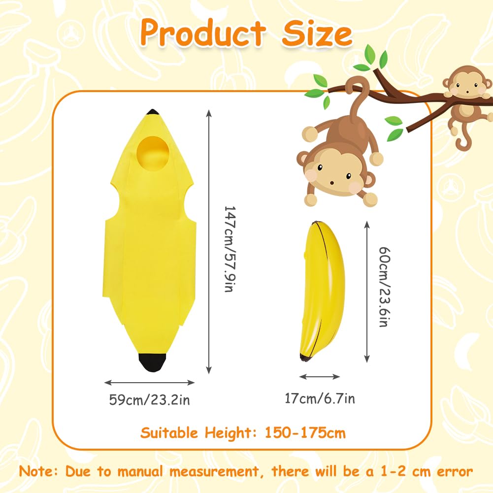 Kostium bananowy, zabawny kostium banana i 1 sztuka dmuchany banan, kostiumy owocowe dla dorosłych na Halloween, na imprezy tematyczne, Boże Narodzenie, cosplay, unisex