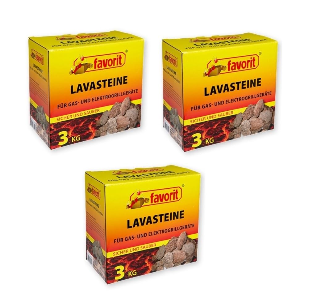 Favorit 3er Set Lavasteine – für Gas- und Elektrogrill (3 x 3kg Karton, Naturprodukt aus Deutschland)