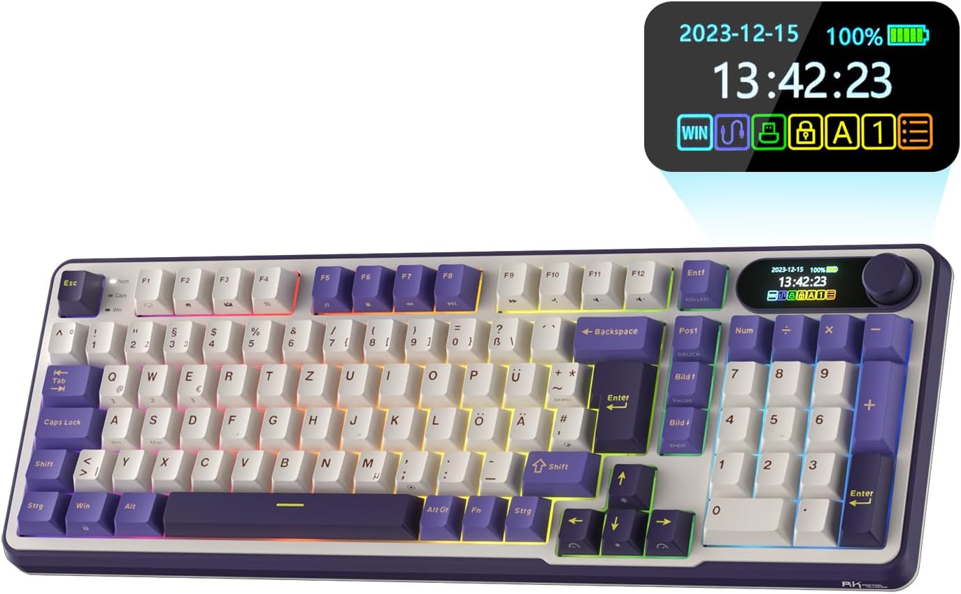 RK ROYAL KLUDGE R65 Mechanisch Gaming-Toetsenbord - 60% TKL, 2,4 GHz/ Bluetooth/USB, RGB Achtergrondverlichting, Draadloos, Azerty, Hot-Swappable, Compact PBT