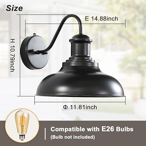 Miniatura 5 de EMONG Lámpara de granero con cuello de cisne para exteriores del atardecer al amanecer, aplique de pared exterior de granja, iluminación de pared