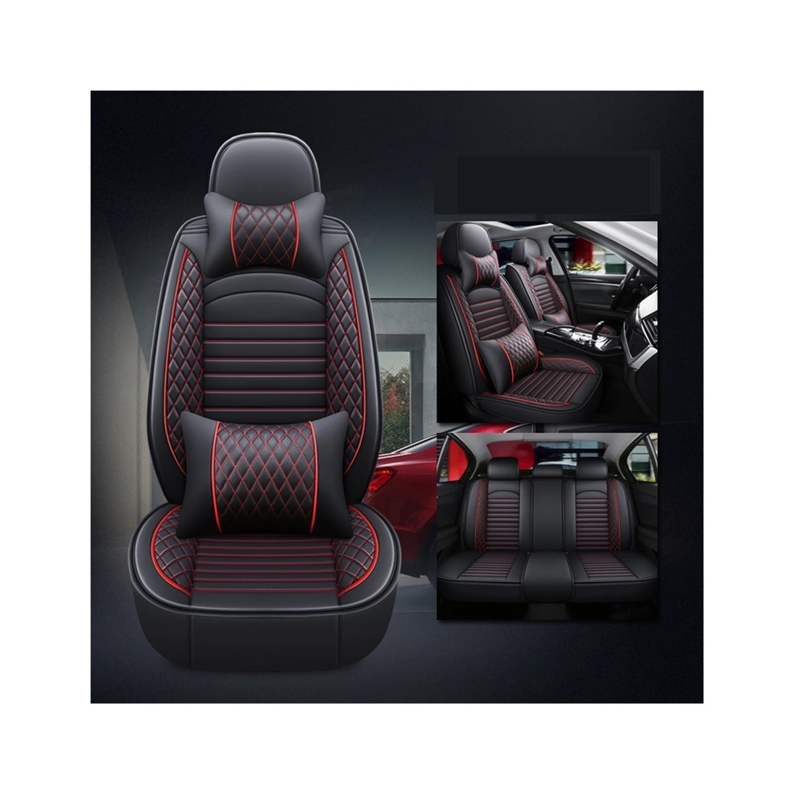 Universal 5 Seat Car Seat Cover Compatible For VW Polo Golf Passat CC Touran Tig/uan To/ureg To/uareg Phaeton T-ROC Multivan Car Accessories(Black Red 5 Seat-01)