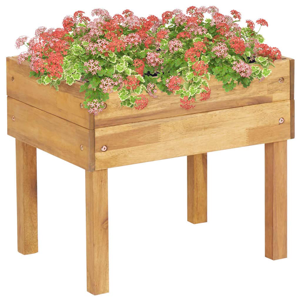 Festnight Raised Garden Planter with a Shelf and PVC Foil, for Flowers and Plants 50x40x45 cm Solid Acacia Wood