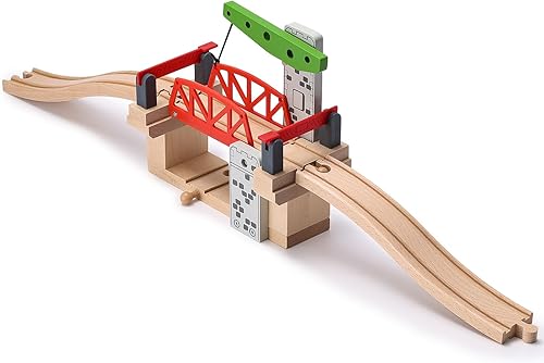 Miniatura 8 de SainSmart Jr. Juego de accesorios de tren de madera, puente de elevación movible con riel para niños, compatible con Thomas, Brio, Chuggington,