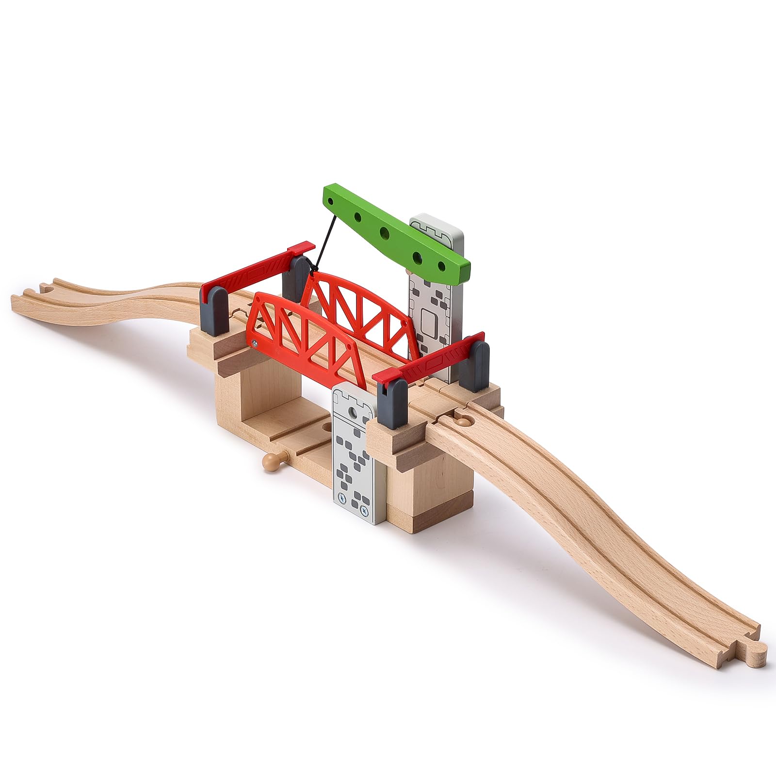 SainSmart Jr. Bewegliche Hebebrücke mit Gleis – Eisenbahnzubehör Holzeisenbahn, kompatibel mit Brio, Thomas, Chuggington & Melissa & Doug, für Kinder ab 3 Jahren