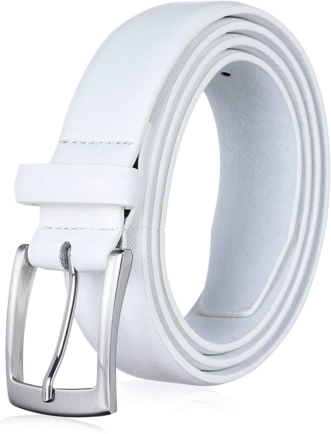 KM Legend Cinto masculino de couro clássico e moderno para o trabalho, negócios e casual, Saffiano, branco, 56