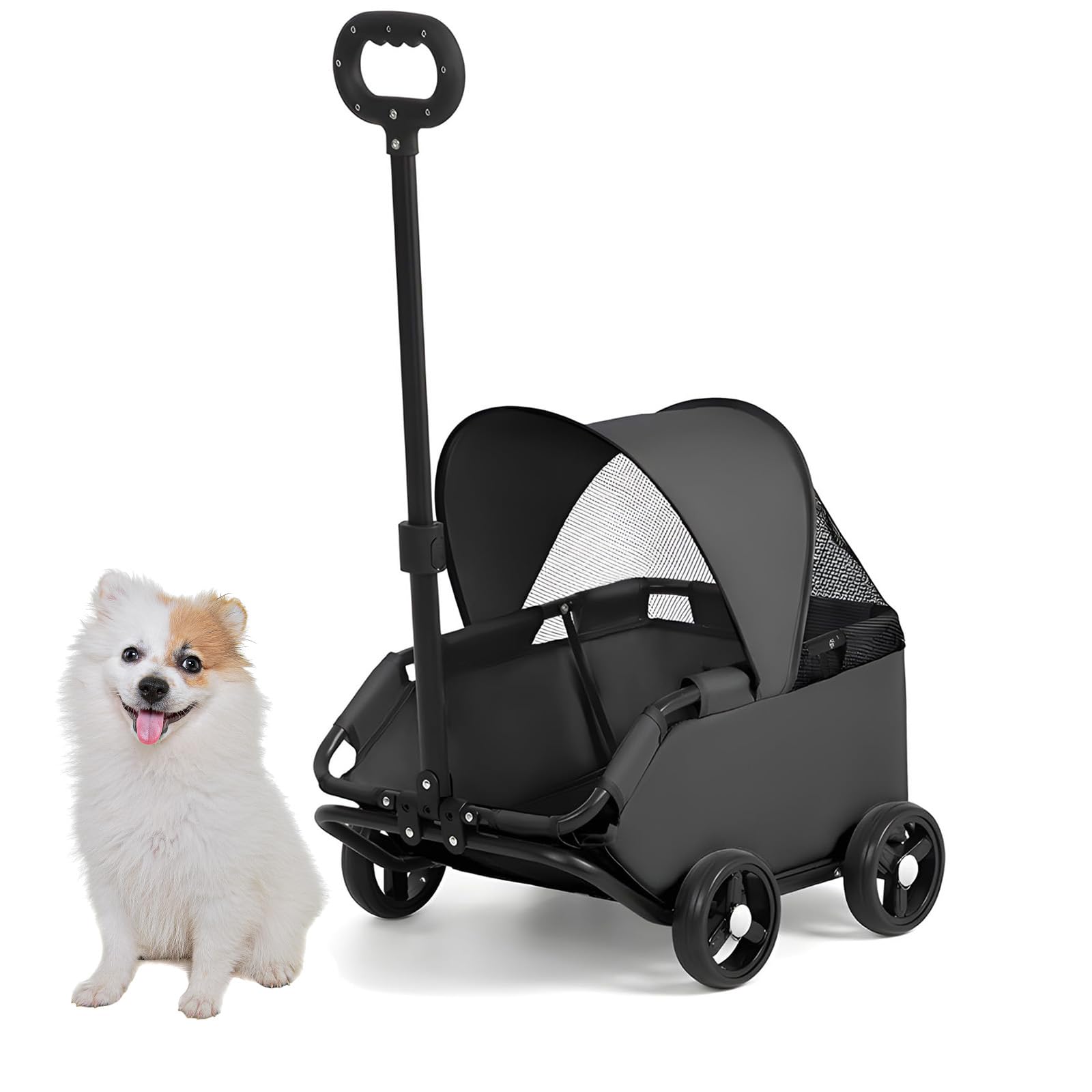 Cochecito plegable para mascotas con mango giratorio de 360 grados y toldo para perros pequeños y gatos