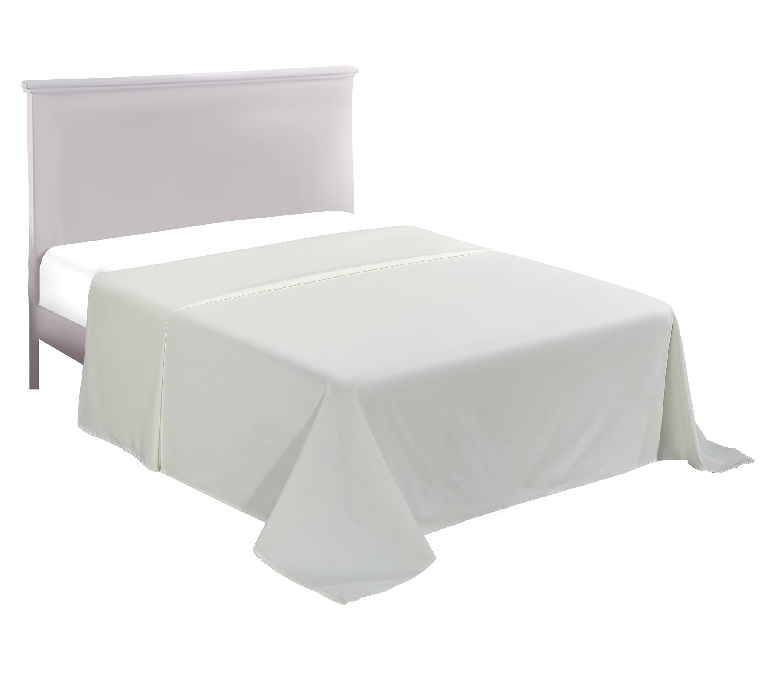 Non Iron Plain Dyed Percale Flat Sheet 180 Thread Count Polycotton (Double, Cream)