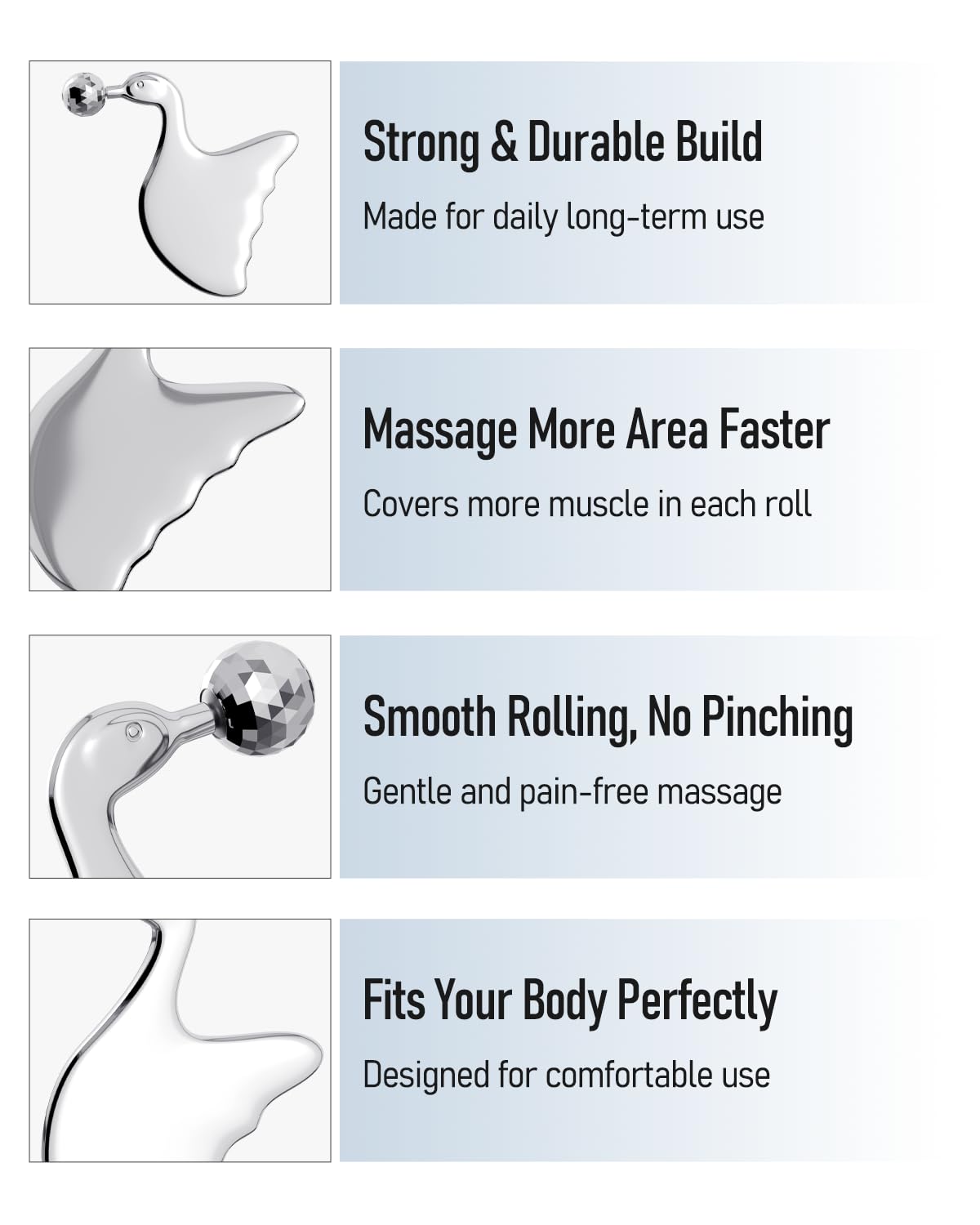 Stainless Steel Gua Sha with Eye Roller, 2026 Updated 2 in 1 Swan Shaped Face Guasha Massage Tool, Cooling Metal Facial Massager Scraper for Jawline Sculpting, Cheeks & Chin, Gift for Women & Moms
