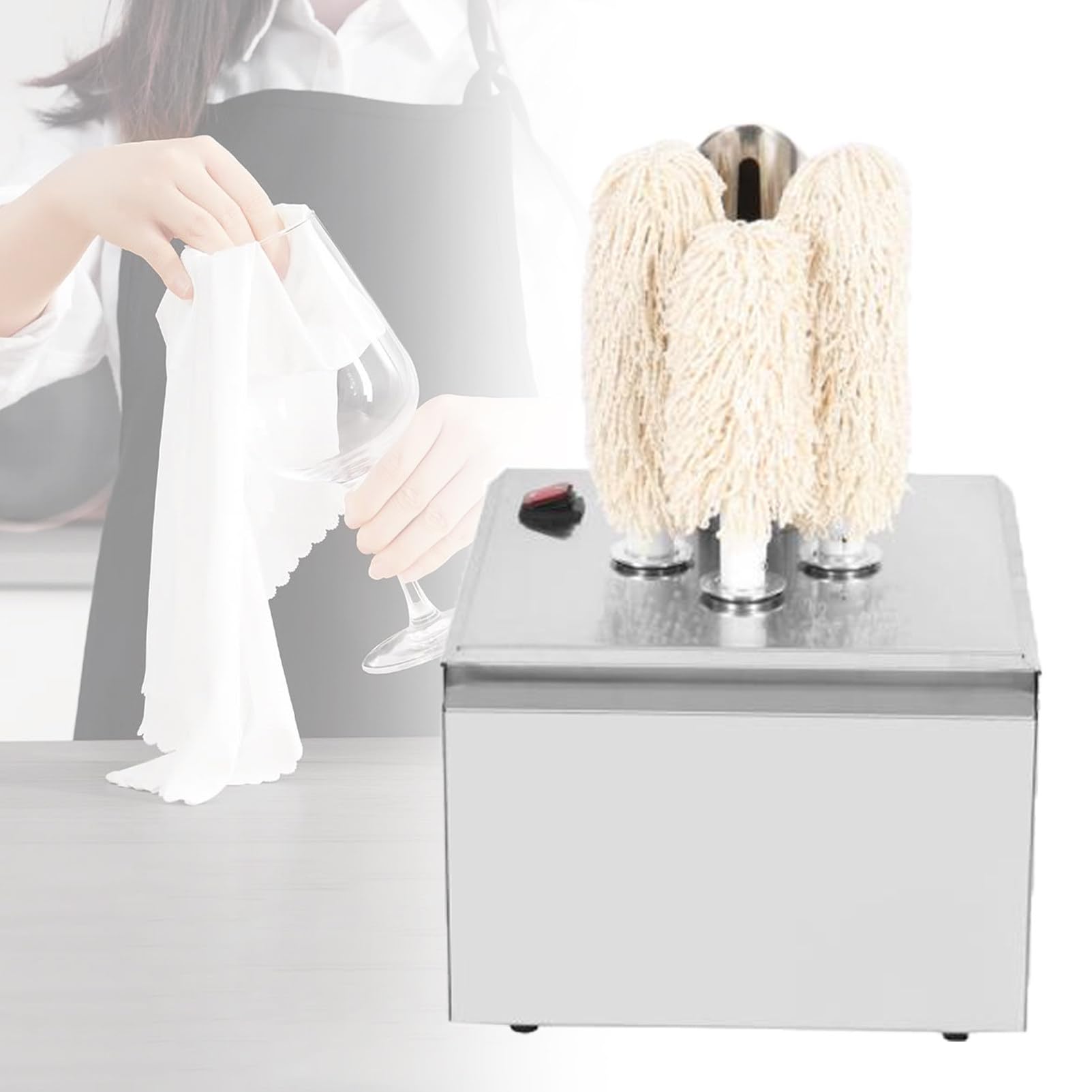 Ofyphth Wine Glass Polisher Machine, 3/5/8 Cloth Polisher Glass Polishing Machine, 660 Cups/Hour Electric Commercial Glass Polisher, for Beer Mugs, Red Wine Glasses, Champagne Flutes. 3Head