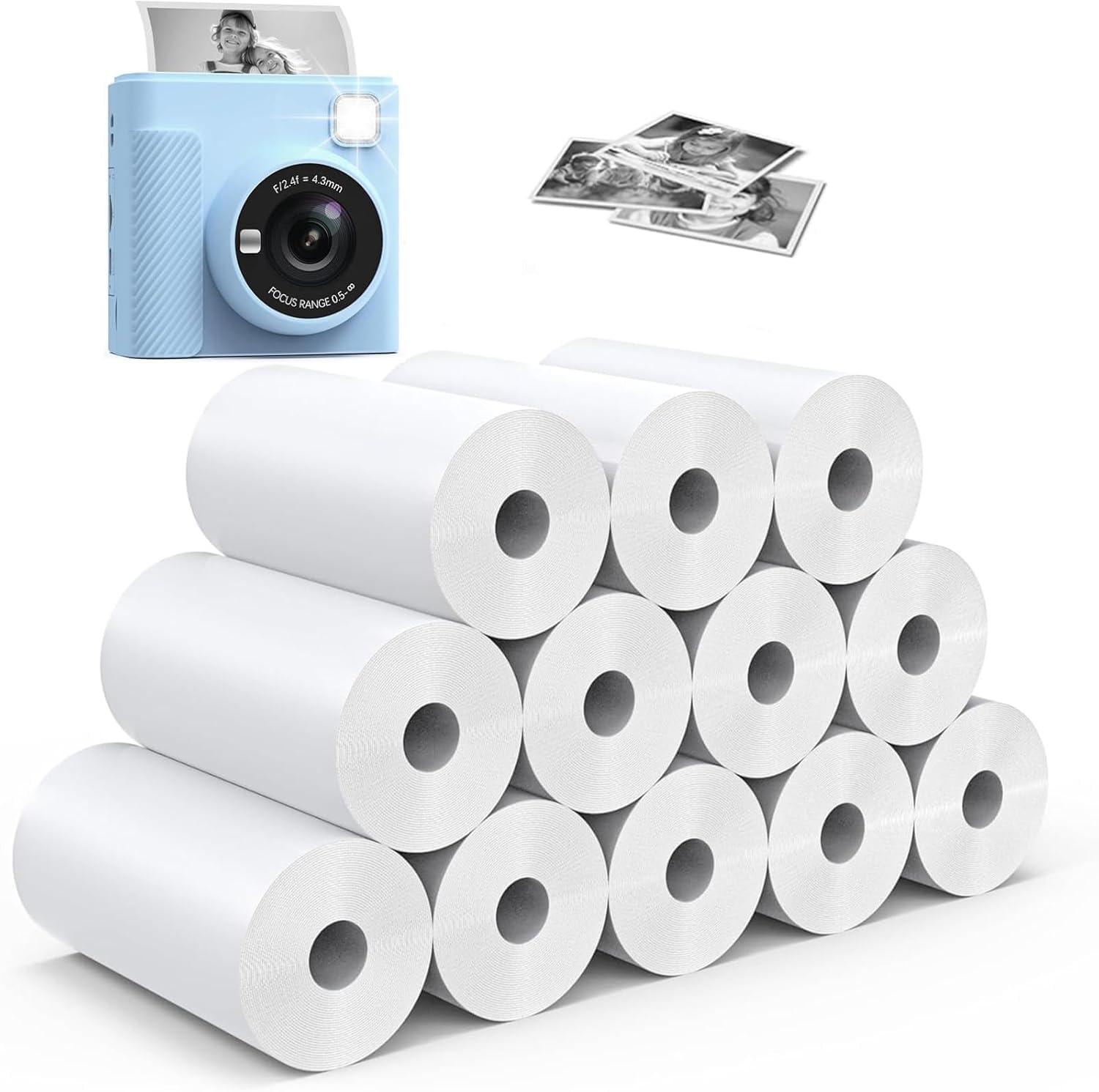 Smooth Papers Kids Instant Camera Refill Print Paper, 57x25mm Thermal Paper, Compatible with Most Kids Camera Instant Print, 2.2 Inch BPA Free, White (100)