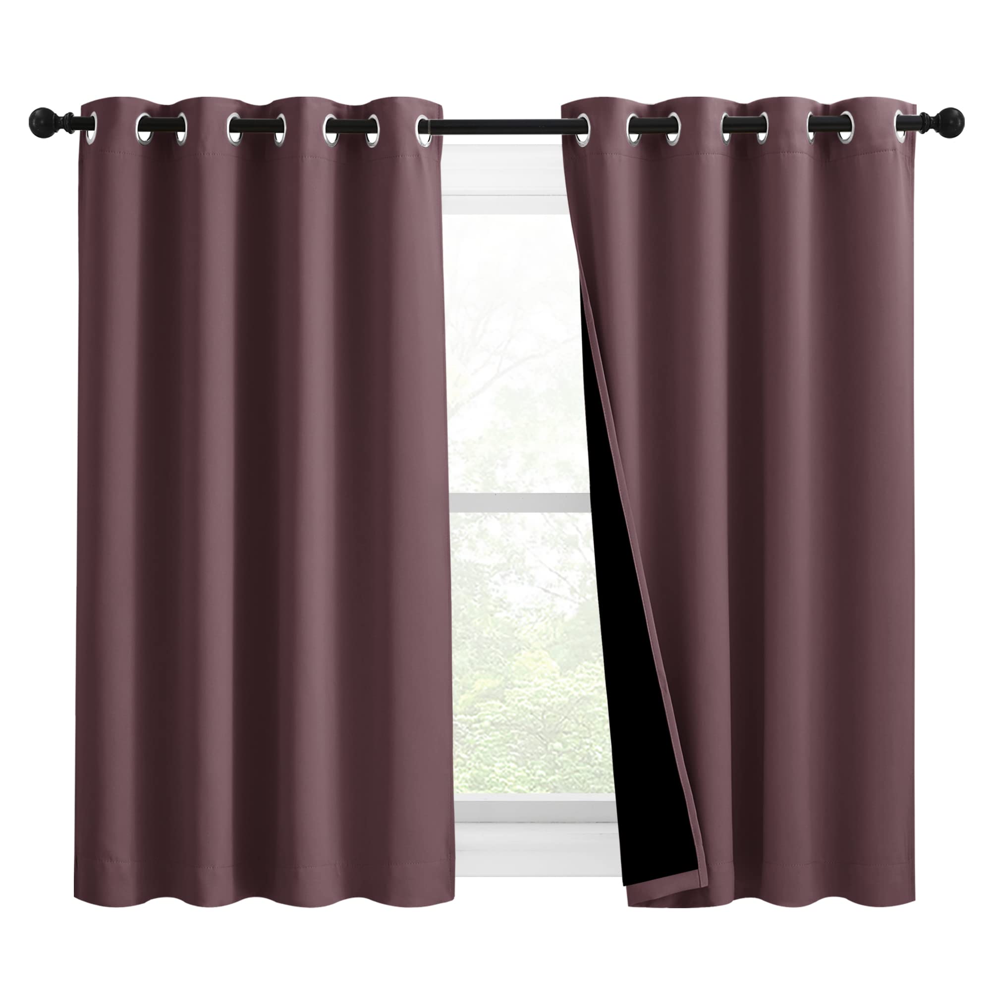 NICETOWN Warm Curtains for Winter, Bedroom Full Blackout Curtain Panels, Great Job for Blocking Light, Complete Blackout Draperies with Black Liner