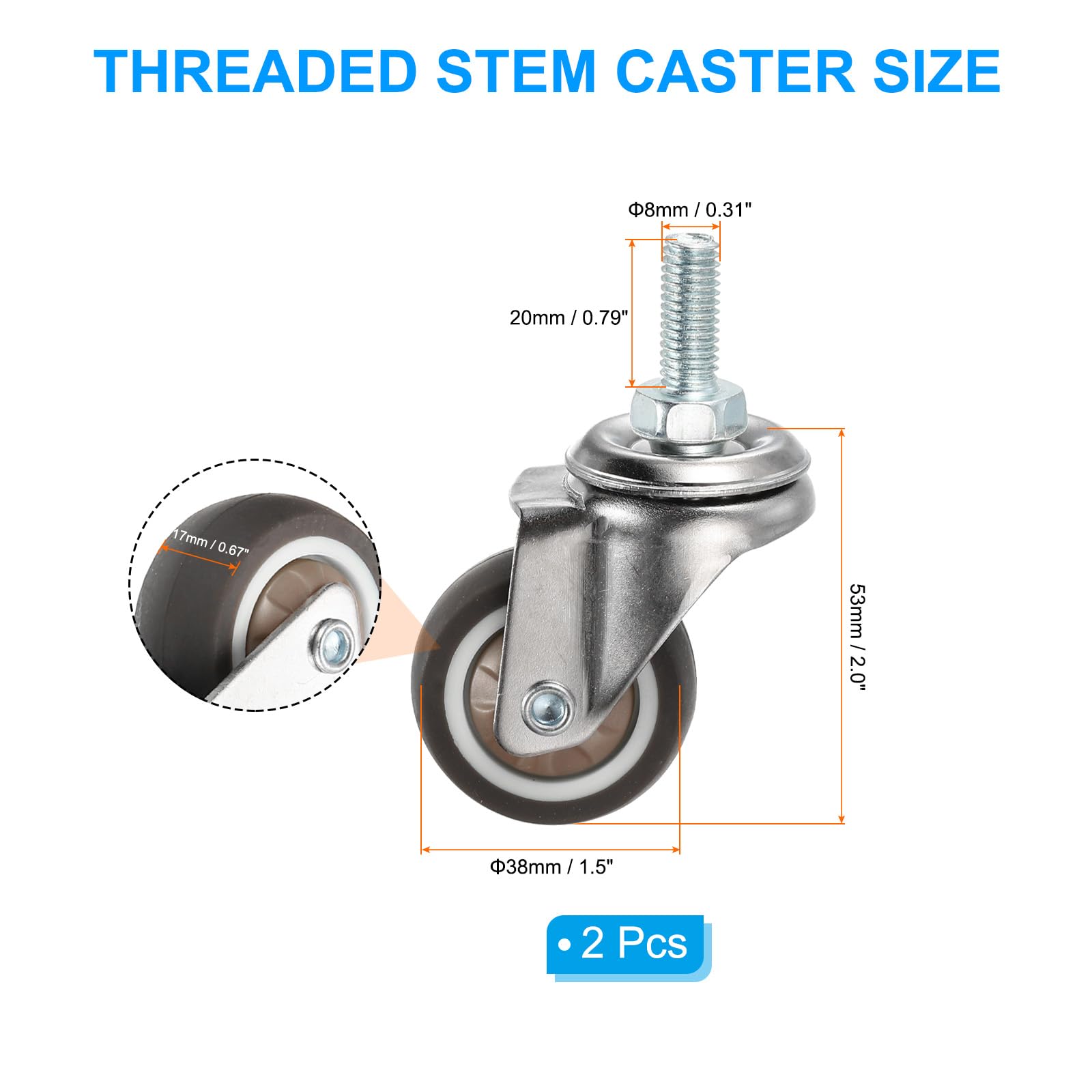 PATIKIL 1.5 Inch Threaded Stem Casters with Brake - Image 3