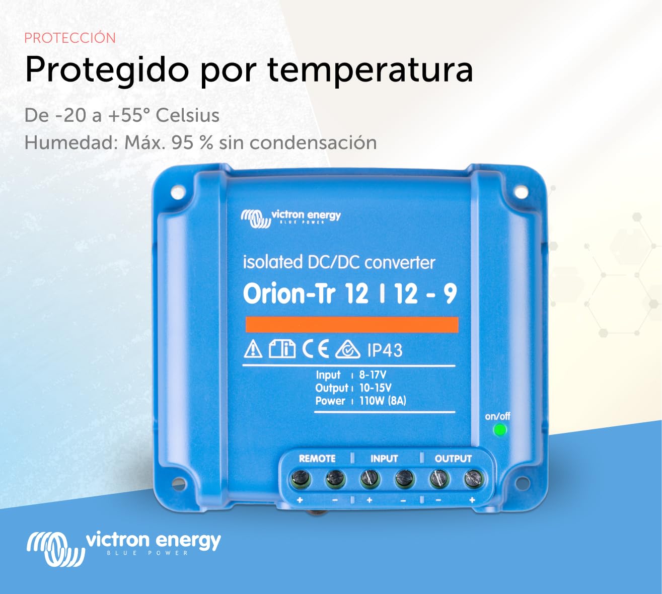 Victron Energy Orion-Tr IP43 12/12-Voltios 9 amperios 110-Vatios Convertidor de CC a CC Aislado | 12/12 voltios, 9 amperios, 110 vatios, protección IP43, para sistemas de batería dual, aislado