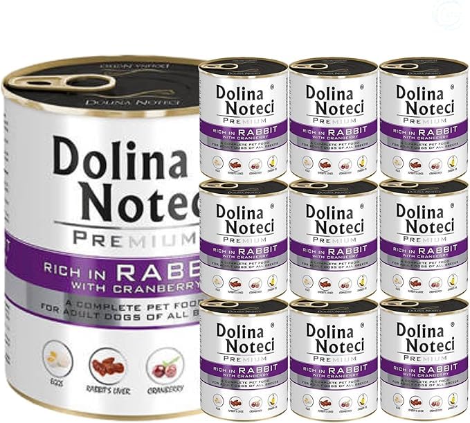 Dolina Noteci Premium – Gluten-Free Wet Dog Food 800g – High Meat Content – Natural Meal for Adult Dogs – No Artificial Additives – Omega 3 & 6 (Rabbit+ Cranberry, 10x800g)