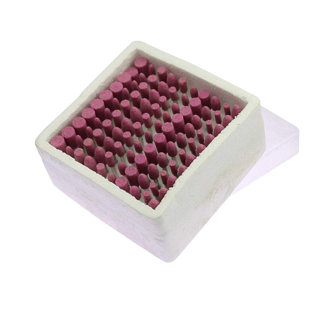 100 pcs/boîte outils rotatifs de forage de roue de tête de meulage de pierre de Point monté en céramique, cylindre 8mm