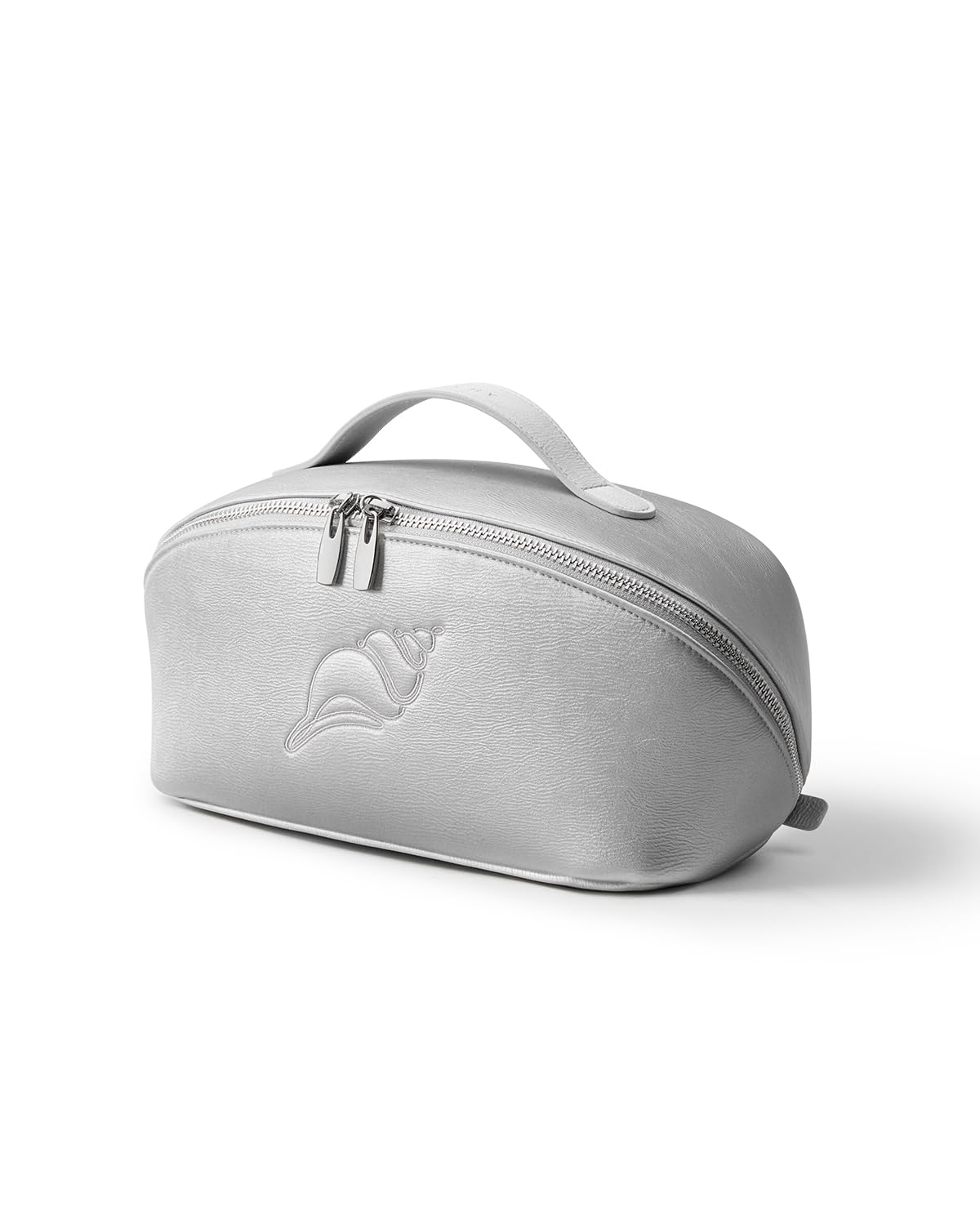 EACHY Travel Makeup Bag for Women, Flat Open Cosmetic Bag, Silver, Medium