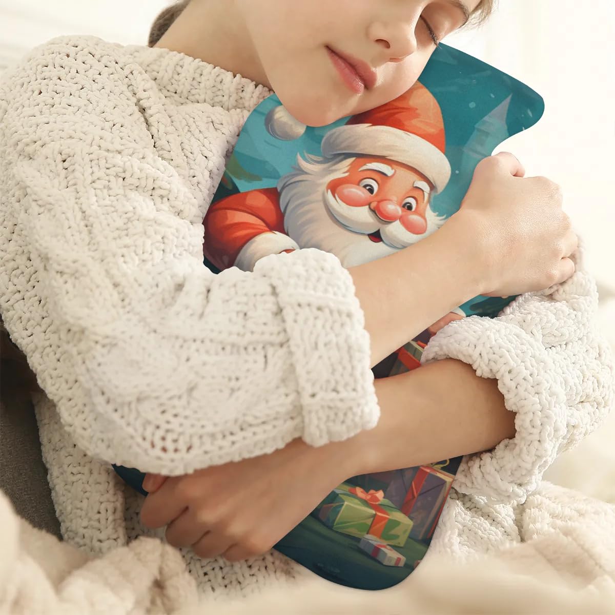 Hot Water Bottle with Soft Cover,2L Colorful Santa Claus Hot Water Bag for Hot and Cold Compress, Hand Feet Warmer, Graffiti Santa Claus Rubber Hot or Cold Water Bottle Halloween Christmas Decorations